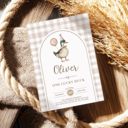 Pastel Brown One Lucky Duck Balloon 1st Birthday