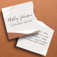 Pastel Brown Pretty Calligraphy Bohemian Classy Square Business Card