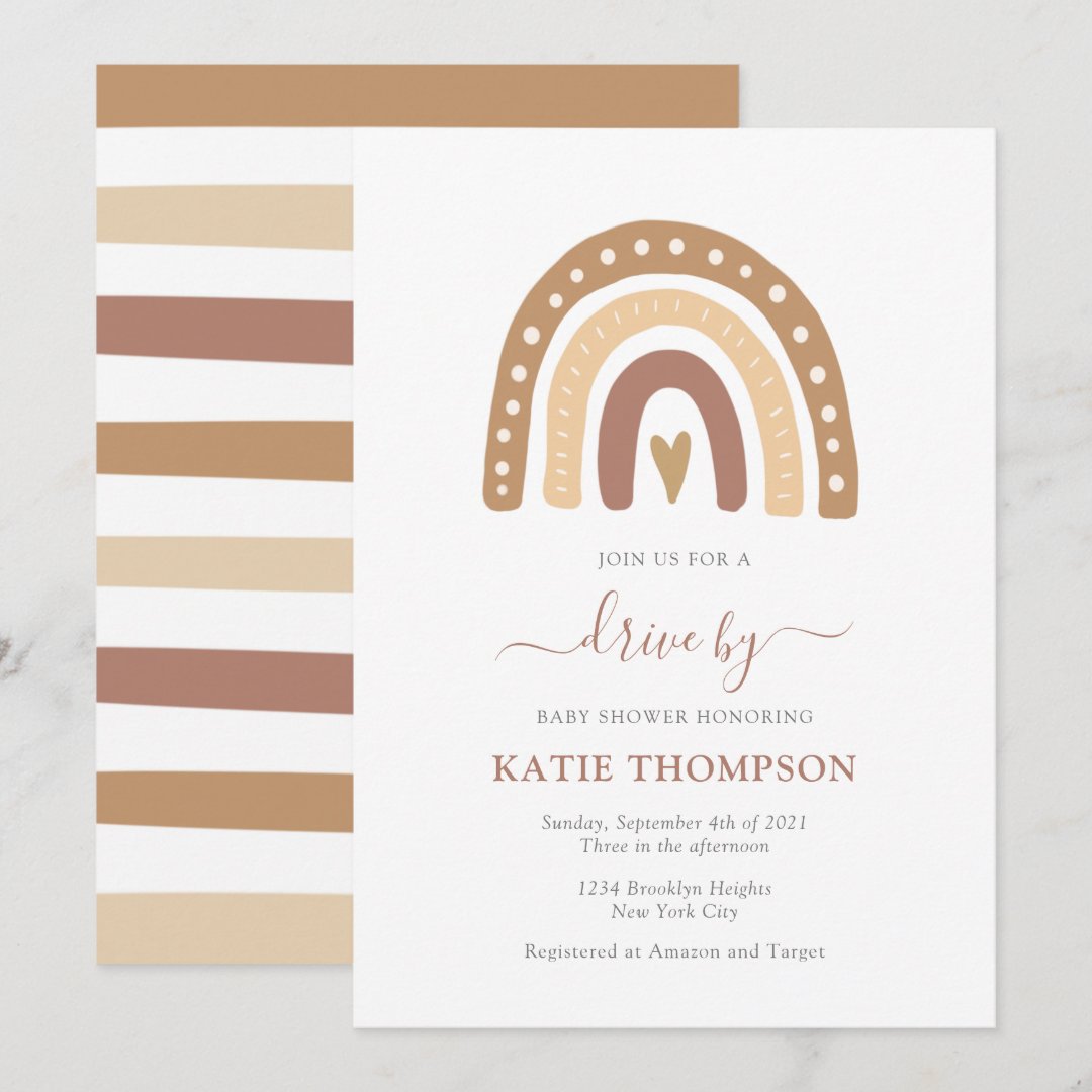 Pastel Brown Rainbow Boho Drive By Baby Shower Invitation Zazzle