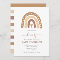 Pastel Brown Rainbow Boho Drive By Baby Shower Invitation