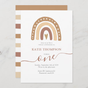 Pastel Brown Rainbow Boho Virtual First Birthday Invitation