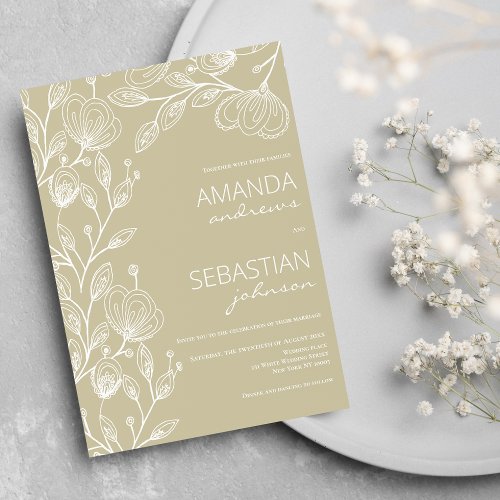Pastel brown white elegant lace floral wedding invitation