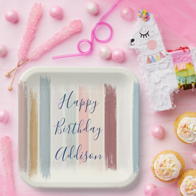 Pastel brush strokes personalized  paper plates (Party)