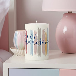 Pastel brush strokes personalized pillar candle