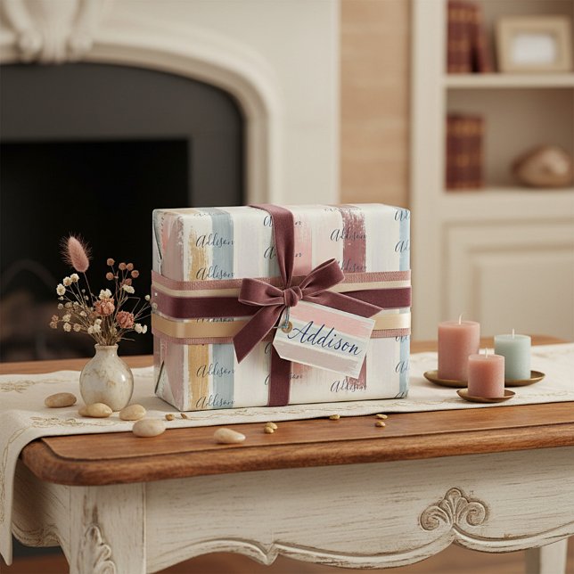 Pastel brush strokes personalized  wrapping paper (Creator Uploaded)