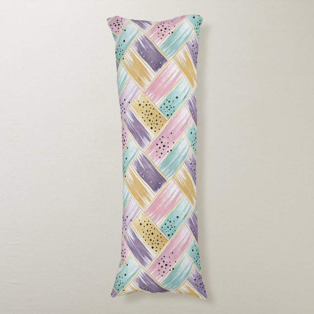 Pastel Brushstroke & Gold Crisscross Abstract Body Pillow (Front Vertical)