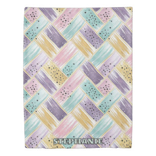 Pastel Brushstroke & Gold Crisscross Abstract Duvet Cover