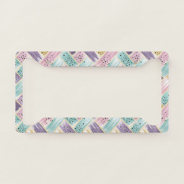 Pastel Brushstroke & Gold Crisscross Abstract License Plate Frame (Front)
