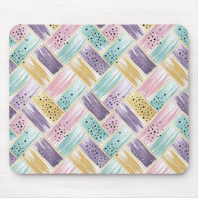 Pastel Brushstroke & Gold Crisscross Abstract Mouse Pad (Front)
