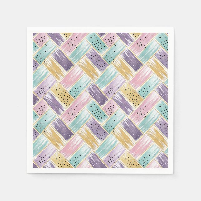 Pastel Brushstroke & Gold Crisscross Abstract Napkins (Front)