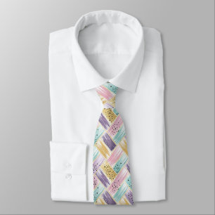 Pastel Brushstroke & Gold Crisscross Abstract Neck Tie