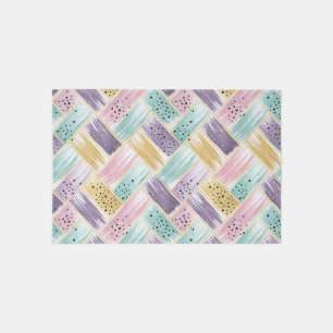Pastel Brushstroke & Gold Crisscross Abstract Outdoor Rug
