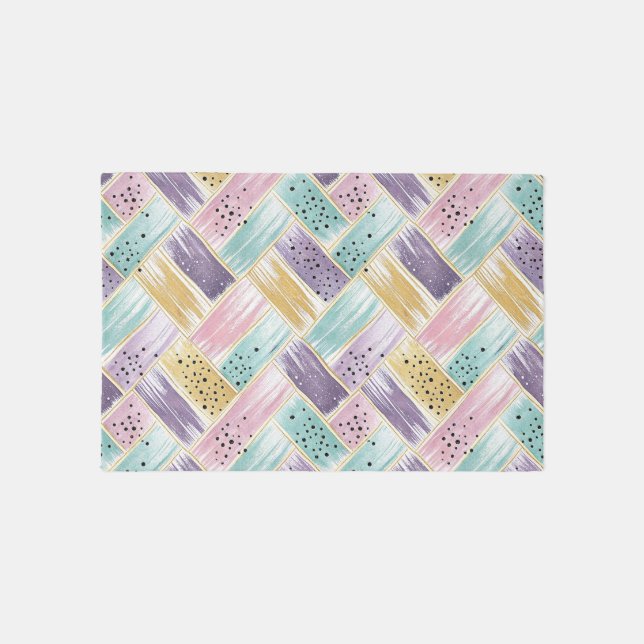 Pastel Brushstroke & Gold Crisscross Abstract Outdoor Rug (Front)