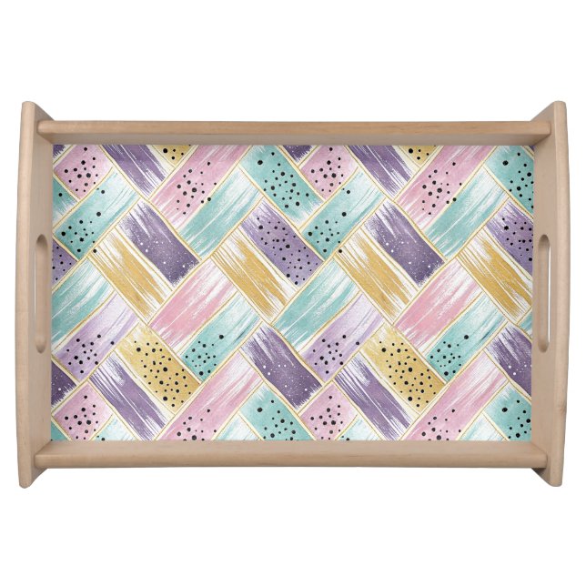 Pastel Brushstroke & Gold Crisscross Abstract Serving Tray (Front)