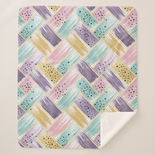 Pastel Brushstroke & Gold Crisscross Abstract Sherpa Blanket