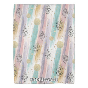 Pastel Brushstroke & Gold Geometric Abstract Duvet Cover