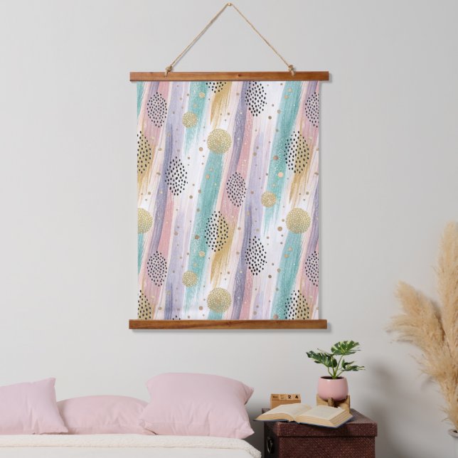 Pastel Brushstroke & Gold Geometric Abstract Hanging Tapestry (Bedroom)