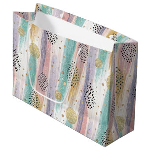 Pastel Brushstroke & Gold Geometric Abstract Large Gift Bag