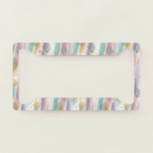 Pastel Brushstroke & Gold Geometric Abstract License Plate Frame