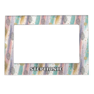 Pastel Brushstroke & Gold Geometric Abstract Magnetic Frame