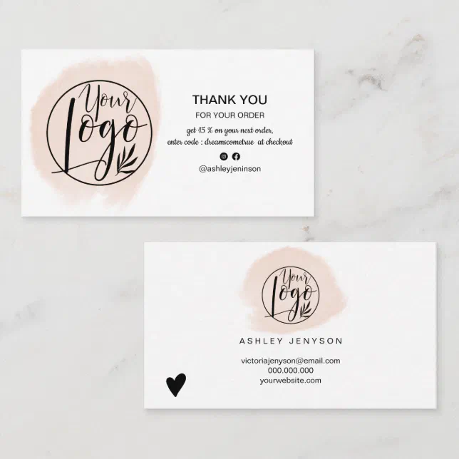 Pastel brushstroke minimalist logo order thank you business card | Zazzle