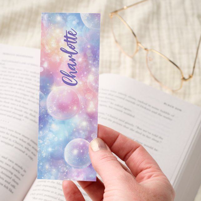 Pastel Bubbles Glitter Sparkle Personalized Bookmarks (Hand)