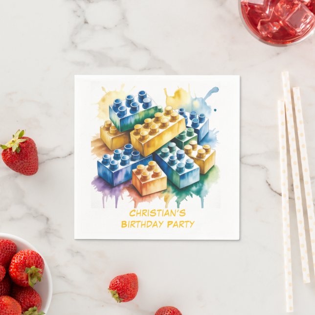 Pastel Building Block Splash Boy Birthday Party Napkins (Insitu)
