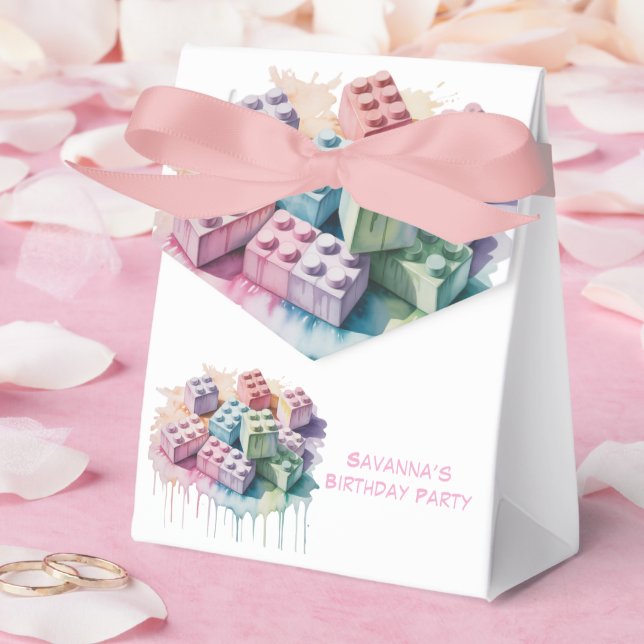 Pastel Building Block Splash Girl Birthday Party Favor Boxes (Wedding)