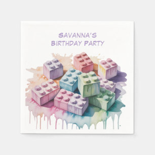 Pastel Building Block Splash Girl Birthday Party Napkins