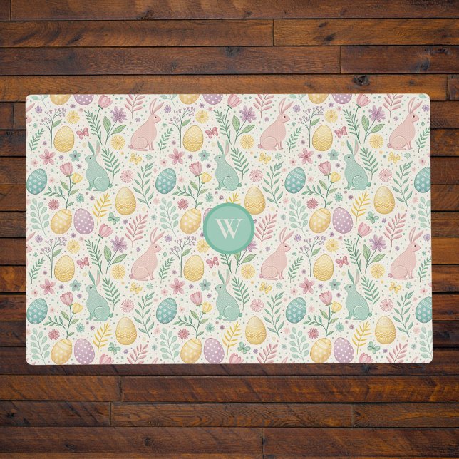 Pastel Bunnies Easter Eggs Ferns n Mint Monogram Placemat (Creator Uploaded)