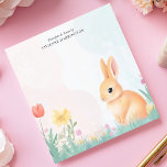 Pastel Bunny and Wildflower Personalized Notepad<br><div class="desc">This charming personalized notepad features a soft pastel illustration of a cute bunny sitting among delicate wildflowers. The gentle watercolor-inspired background adds a dreamy, whimsical touch, making it perfect for jotting down notes, journaling, or gifting to nature and animal lovers. Customizable text at the top allows you to add your...</div>