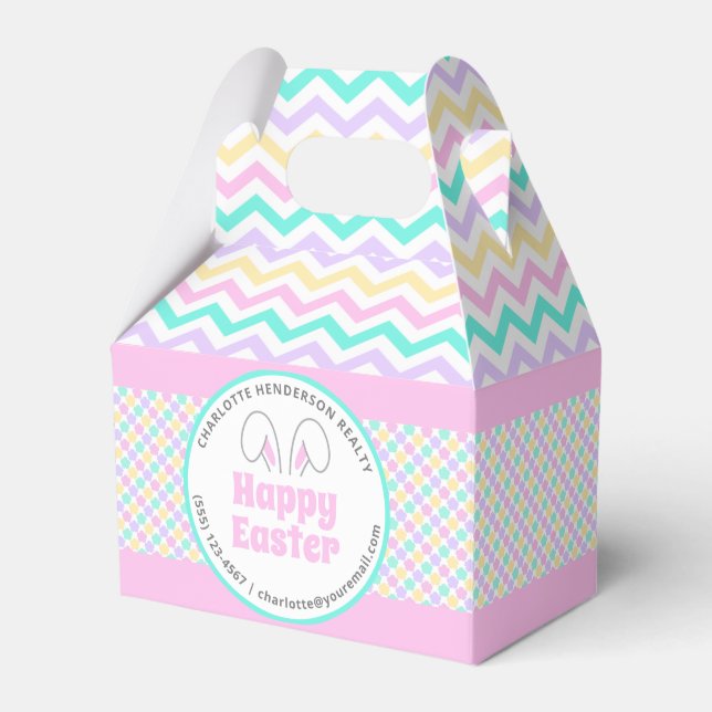 Pastel Bunny Ears Happy Easter Party Favor Box (Front Side)