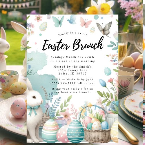 Pastel Bunny Easter Brunch and Egg Hunt Invitation