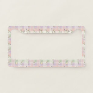 Pastel Bunny Egg Gingham Spring Pattern License Plate Frame