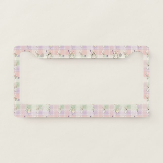 Pastel Bunny Egg Gingham Spring Pattern License Plate Frame (Front)