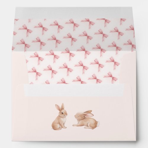 Pastel Bunny Envelope with Pink Bow Pattern Liner