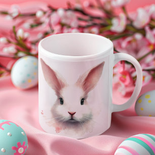 Pastel Bunny Face Mug: Cute & Cozy Pink Design Coffee Mug