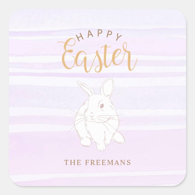 Pastel Bunny Happy Easter Square Sticker – Custom  (Front)