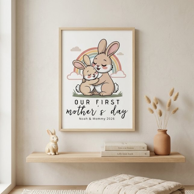 Pastel Bunny Mom Baby First Mothers Day Calm Love Poster (Creator Uploaded)