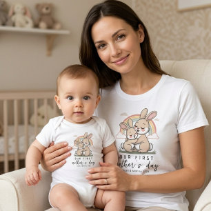 Pastel Bunny Mom Baby Love First Mothers Day Art T-Shirt