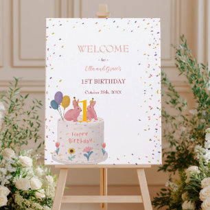 Pastel Bunny Twin Girls 1st Birthday Party Foam Board