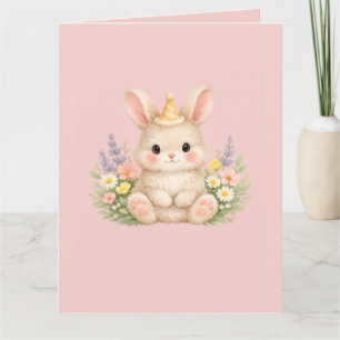 Pastel Bunny Wildflower Illustration Card