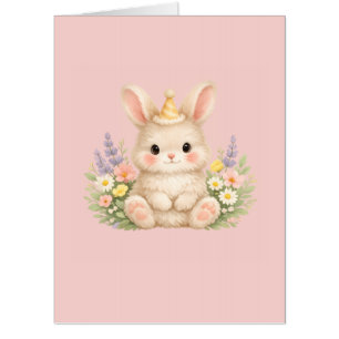 Pastel Bunny Wildflower Illustration Card