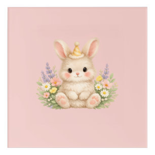 Pastel Bunny Wildflower Illustration for a Magical Acrylic Print