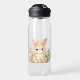 Pastel Bunny Wildflower Illustration Water Bottle