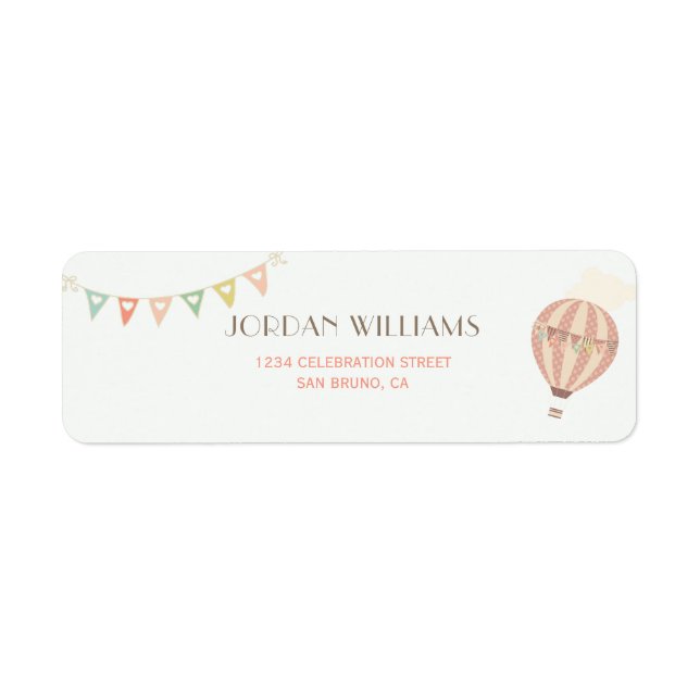 Pastel Bunting & Hot Air Balloons | First Birthday Label (Front)
