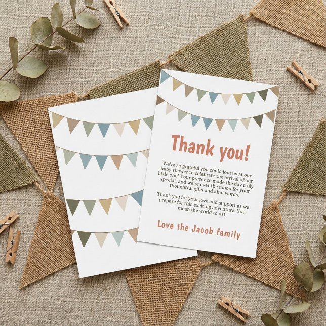 Pastel bunting thank you for baby shower guests card (Pastel bunting thank you for baby shower guests.)