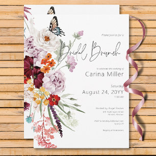 Pastel & Burgundy Blooms Floral Bridal Brunch Invitation