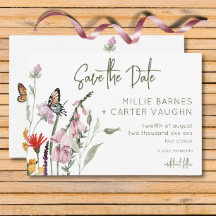 Pastel & Burgundy Blooms Floral Modern Wedding Save The Date