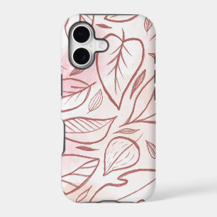 Pastel Burgundy Drawn Leaves Pattern iPhone 17 Case